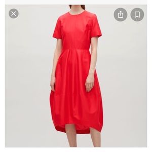 COS Women Coral Red Cocoon Bubble Peplum Dress 12